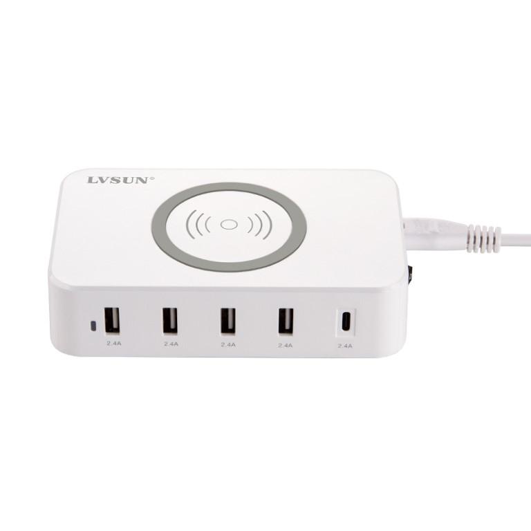 LVSUN LS-5UWT 60W 5-port USB and Qi Wireless Charger / Power Adapter USB-5P-CHARGE-QI-LV