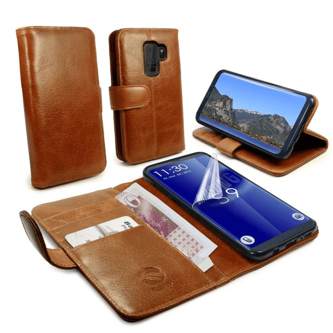 Tuff-Luv Personalised Leather Wallet Case & Stand for Galaxy S9 Plus Brown LZR_J9_19
