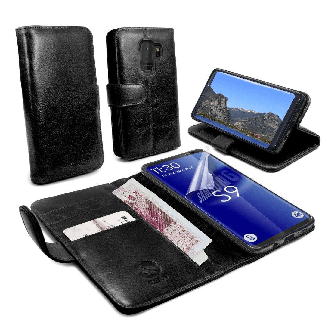 Tuff-Luv Personalised Leather Wallet Case & Stand for Galaxy S9 Plus Black LZR_J9_23