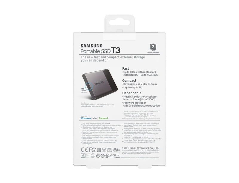 Samsung T3 250GB Black and Silver External SSD MU-PT250B/WW