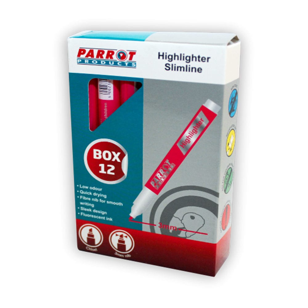 Parrot Slimline Marker Highlighters (Box of 12 - Pink)