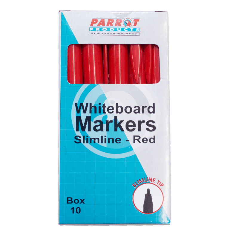 Parrot Whiteboard Markers Slimline Tip Red 10-pack PW2001R