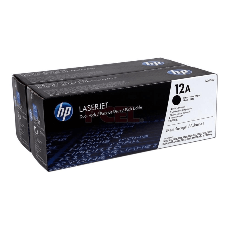 HP 12A Black Toner Cartridges 2,000 Pages Each Original Q2612AD Dual-pack