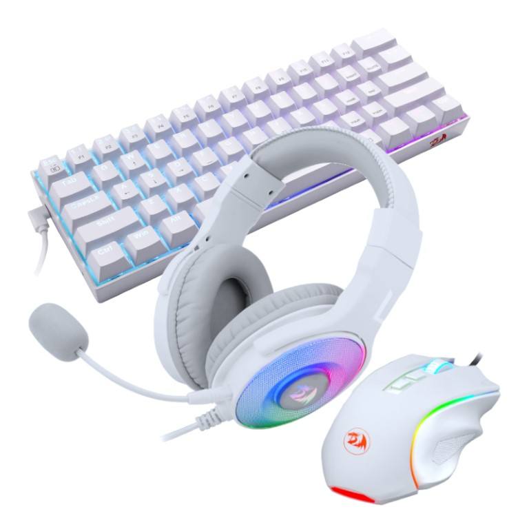 Redragon 3-in-1 Keyboard Mouse and Headsets Wired Combo White RD-S129W