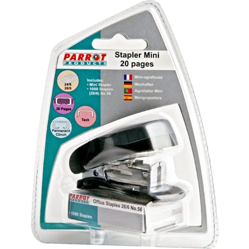 Parrot Plastic Mini Stapler (Black) and Staples (1000*26/6)