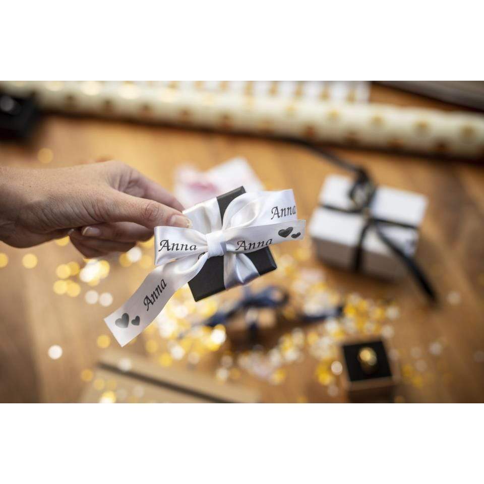 Brother TZE-R251 P-Touch Black Print on White Satin Ribbon 24mm