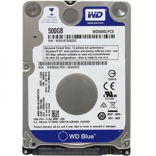 Western Digital Blue WD5000LP 2.5-inch 500GB Internal Hard Drive Serial ATA III WD5000LPZX