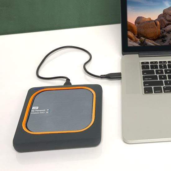 WD My Passport Wireless 2TB Wi-Fi Black and Orange External SSD WD BAMJ0020BGY-EESN