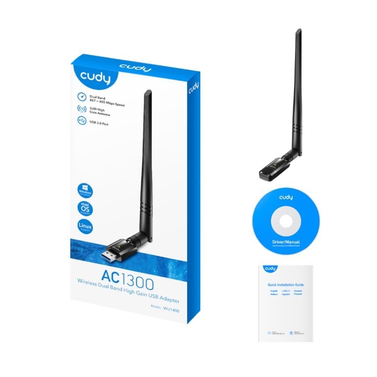 Cudy 1300Mbps Dual-Band Wireless USB 3.0 Adapter with High Gain Antenna WU1400