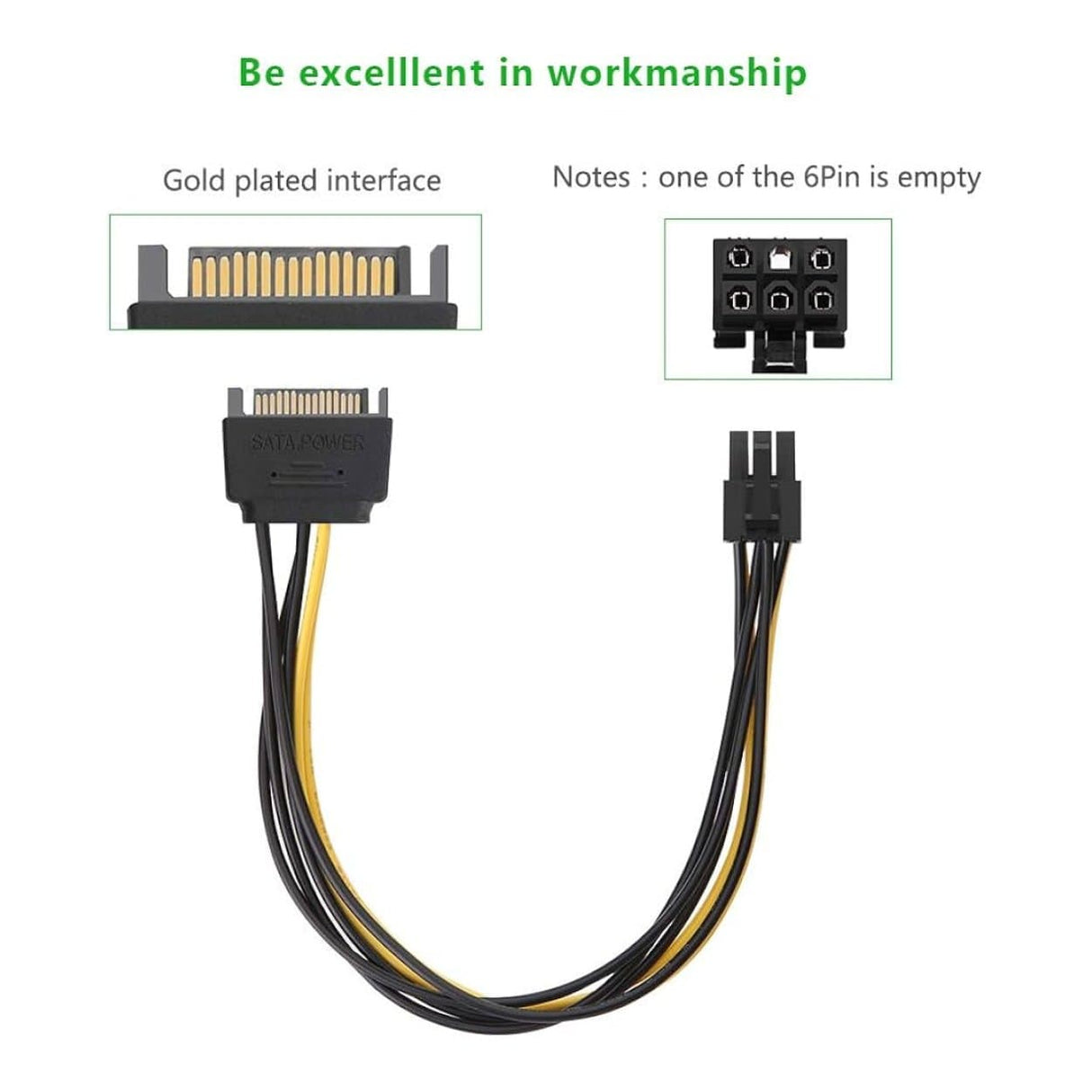 Ugreen SATA 15-pin to 6-pin PCI-E Power Cable Black and Yellow 10635