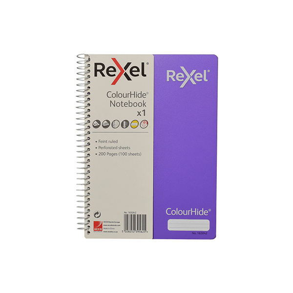 Rexel ColourHide A5 Notebook - Purple 165042