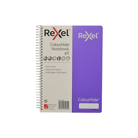 Rexel ColourHide A5 Notebook - Purple 165042