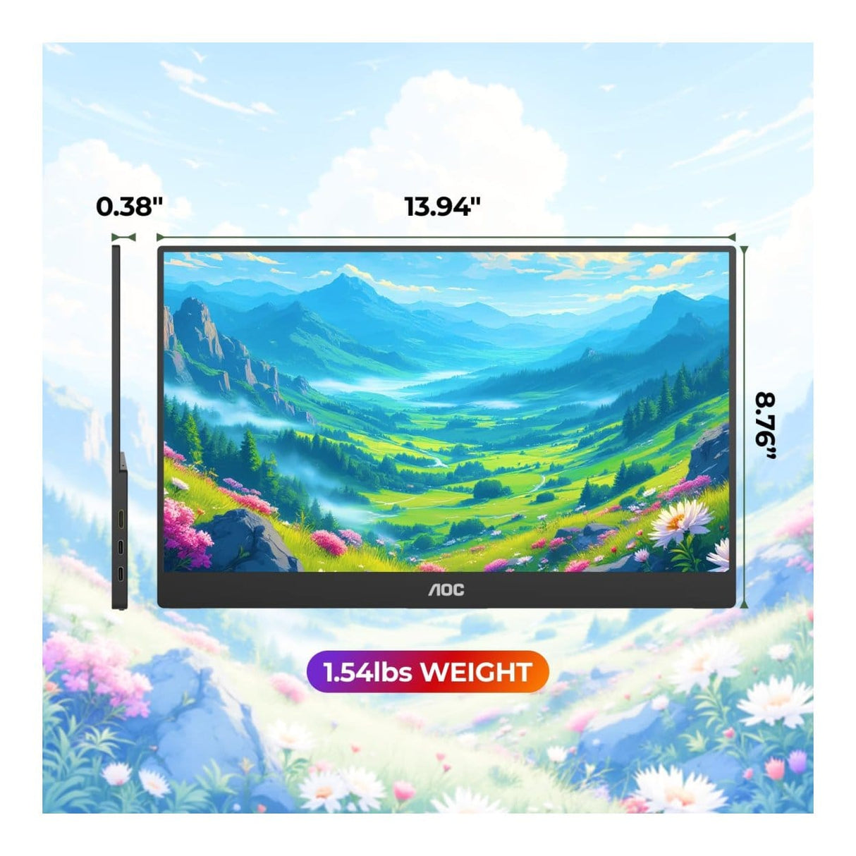 AOC 16T20 15.6-inch FHD 1920 x 1080p 16:9 60Hz 20ms LED IPS Portable Monitor