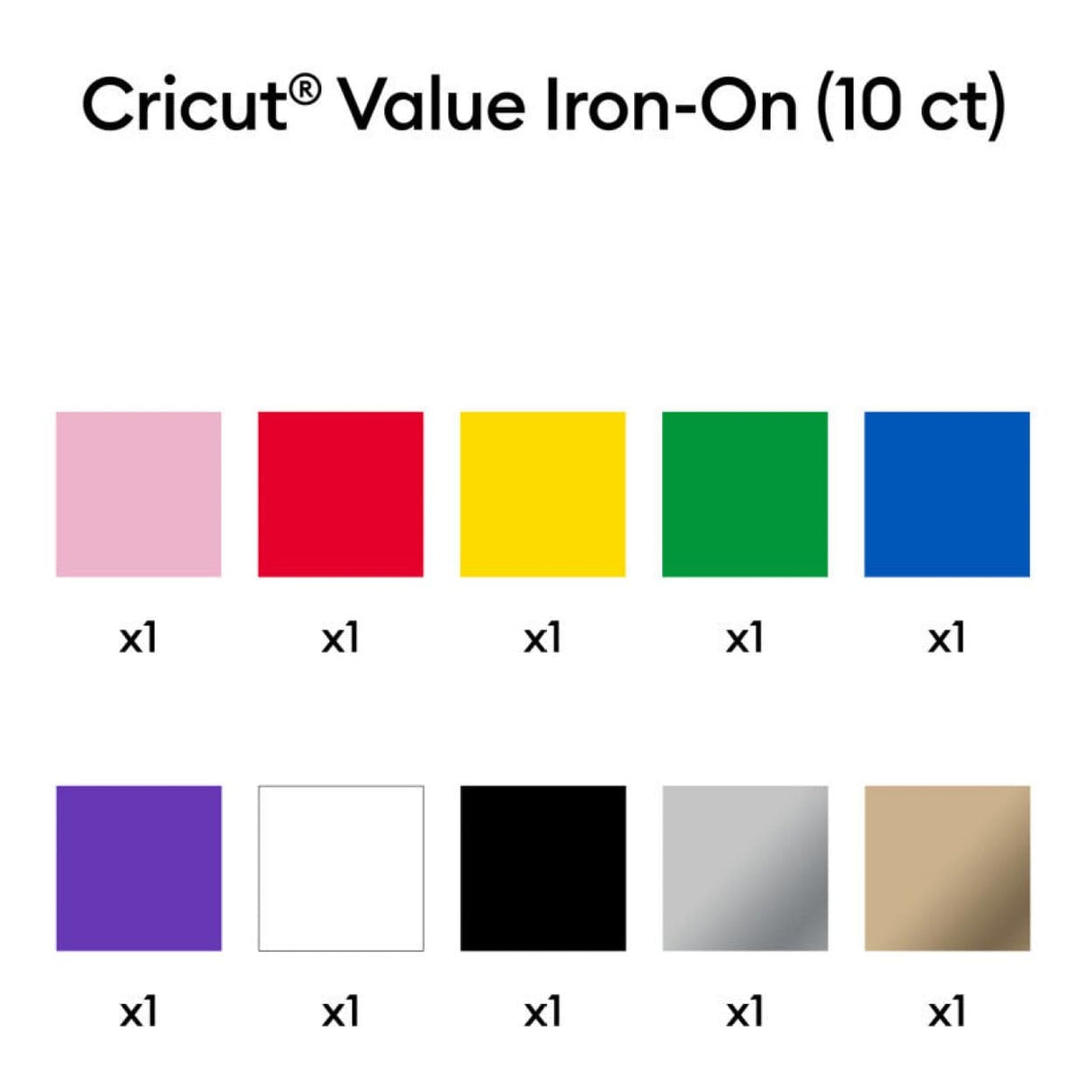 Cricut Value Iron-On Vinyl 30.5x30.5cm 10-sheet Rainbow Sampler 2012093