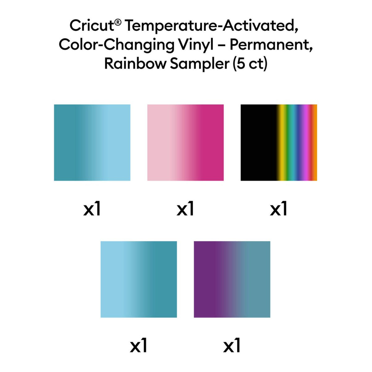 Cricut Temperature-Activated Colour-Changing Permanent Vinyl Rainbow Sampler 12 in x 12 in 5-pack 2012350