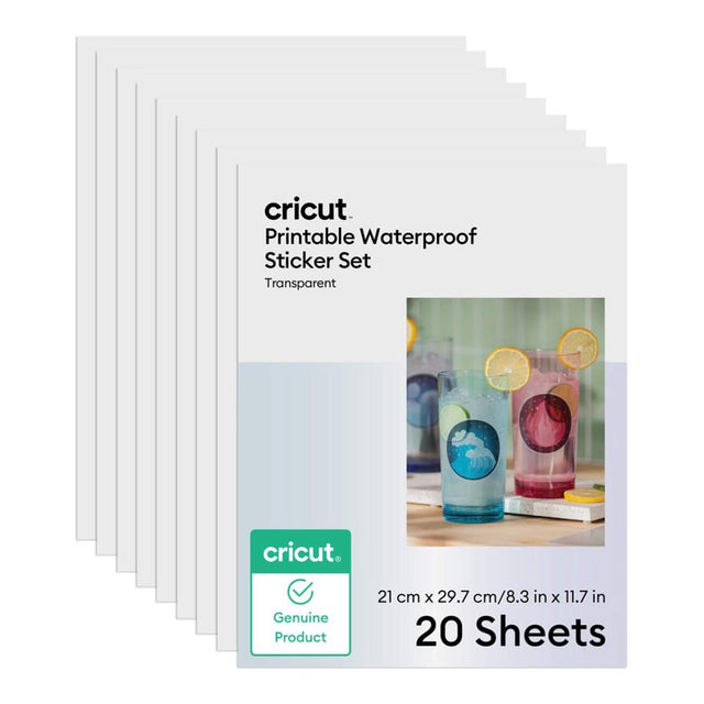 Cricut Printable Waterproof Sticker Set Transparent A4 20-pack 2012654