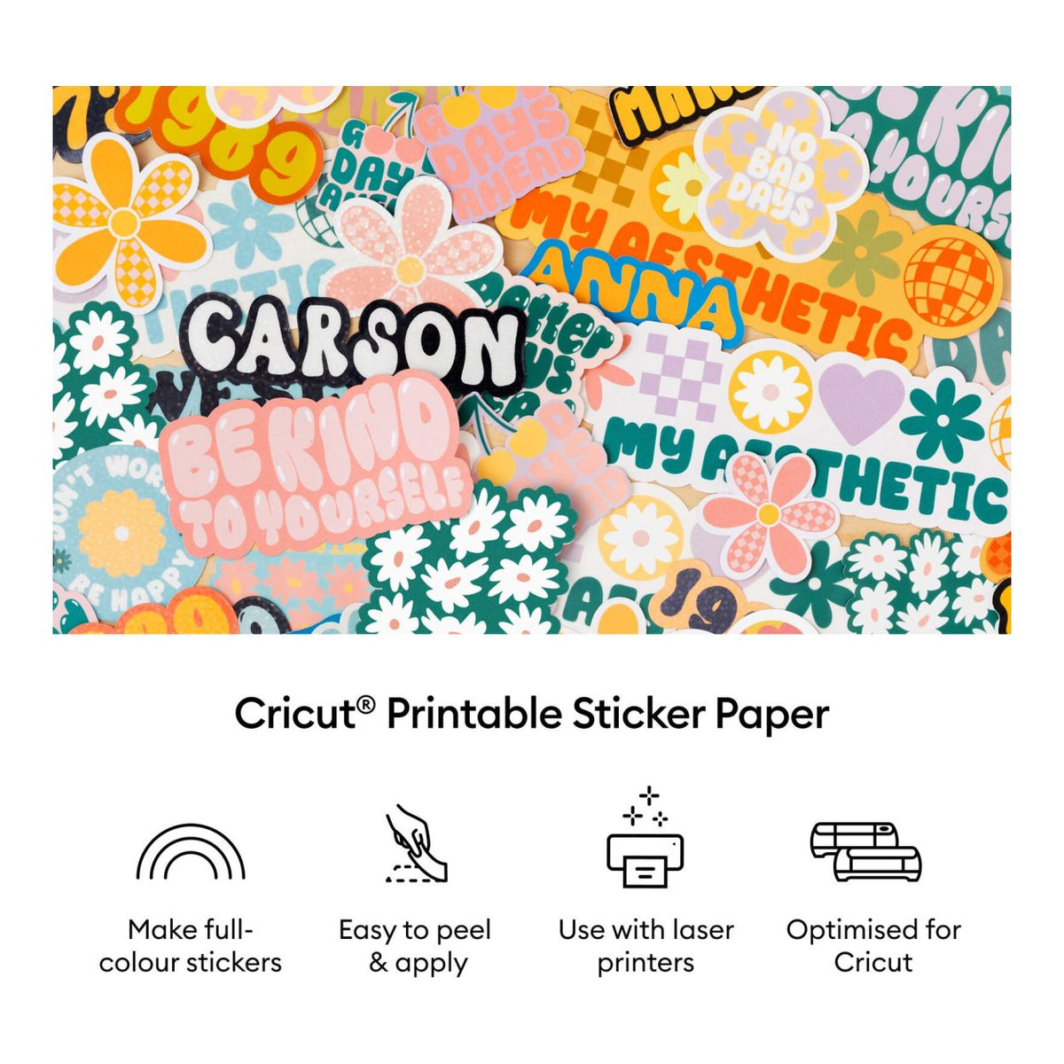 Cricut Printable Sticker Paper for Laser Printers White A4 25-pack 2012666