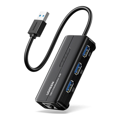 Ugreen USB-A Male to Ethernet Adapter with 3-port USB Hub Black 20265