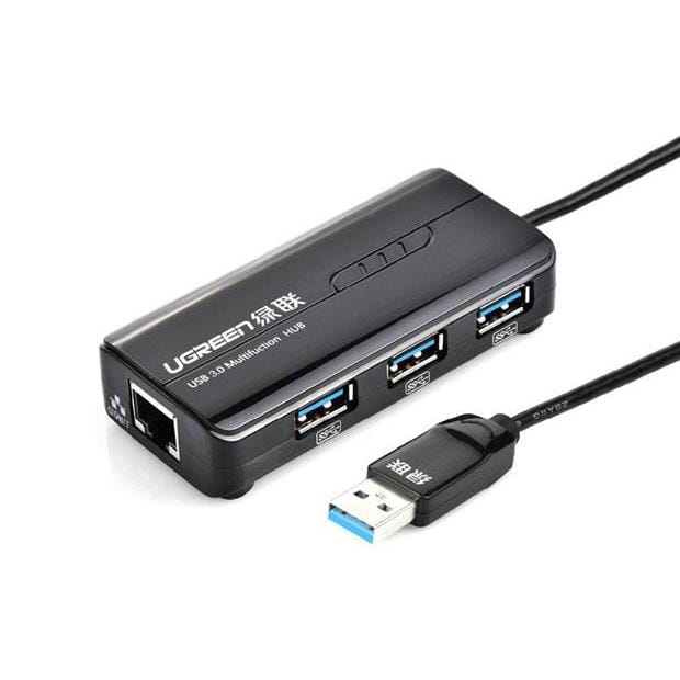 Ugreen USB-A Male to Ethernet Adapter with 3-port USB Hub Black 20265
