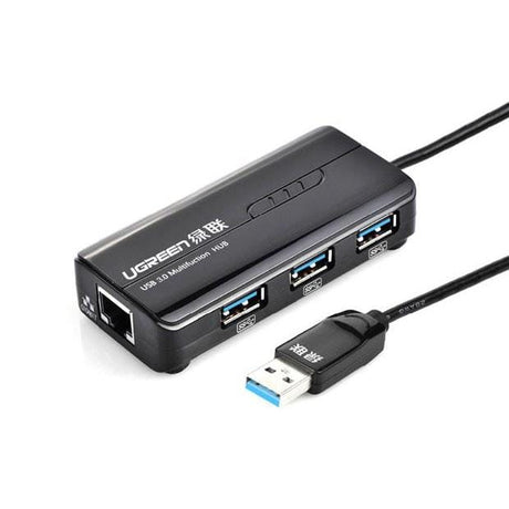 Ugreen USB-A Male to Ethernet Adapter with 3-port USB Hub Black 20265