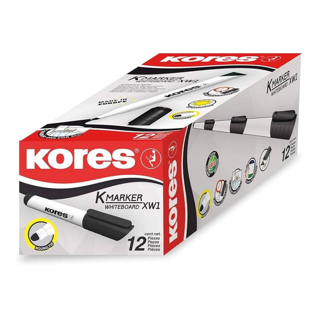 Kores K-Marker Whiteboard Marker with Bullet Tip 12-pack Black 20830