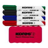 Kores K-Marker Whiteboard Marker 4-pack with Magnetic Whiteboard Eraser 20863