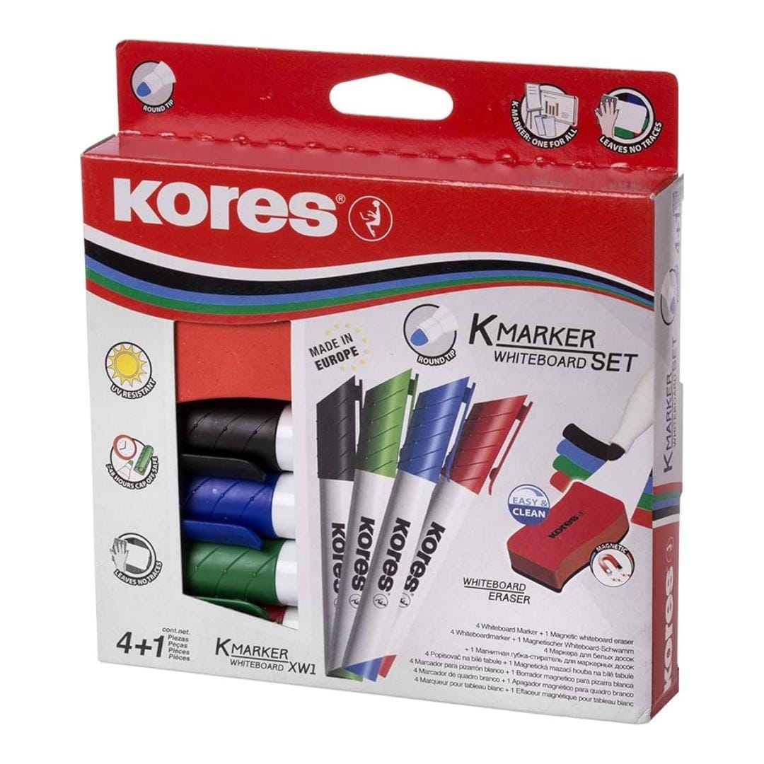 Kores K-Marker Whiteboard Marker 4-pack with Magnetic Whiteboard Eraser 20863