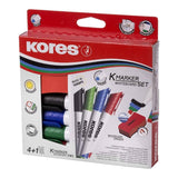 Kores K-Marker Whiteboard Marker 4-pack with Magnetic Whiteboard Eraser 20863