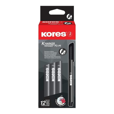 Kores K-Marker P1 Fine Tip Permanent Marker 12-pack Black 22100