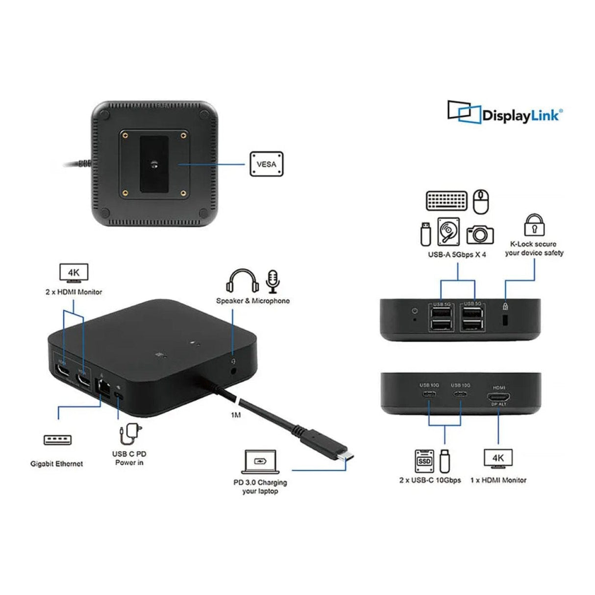 LMP Triple-DisplayDock 4K 12-in-1 Ethernet Docking Station Black 27263