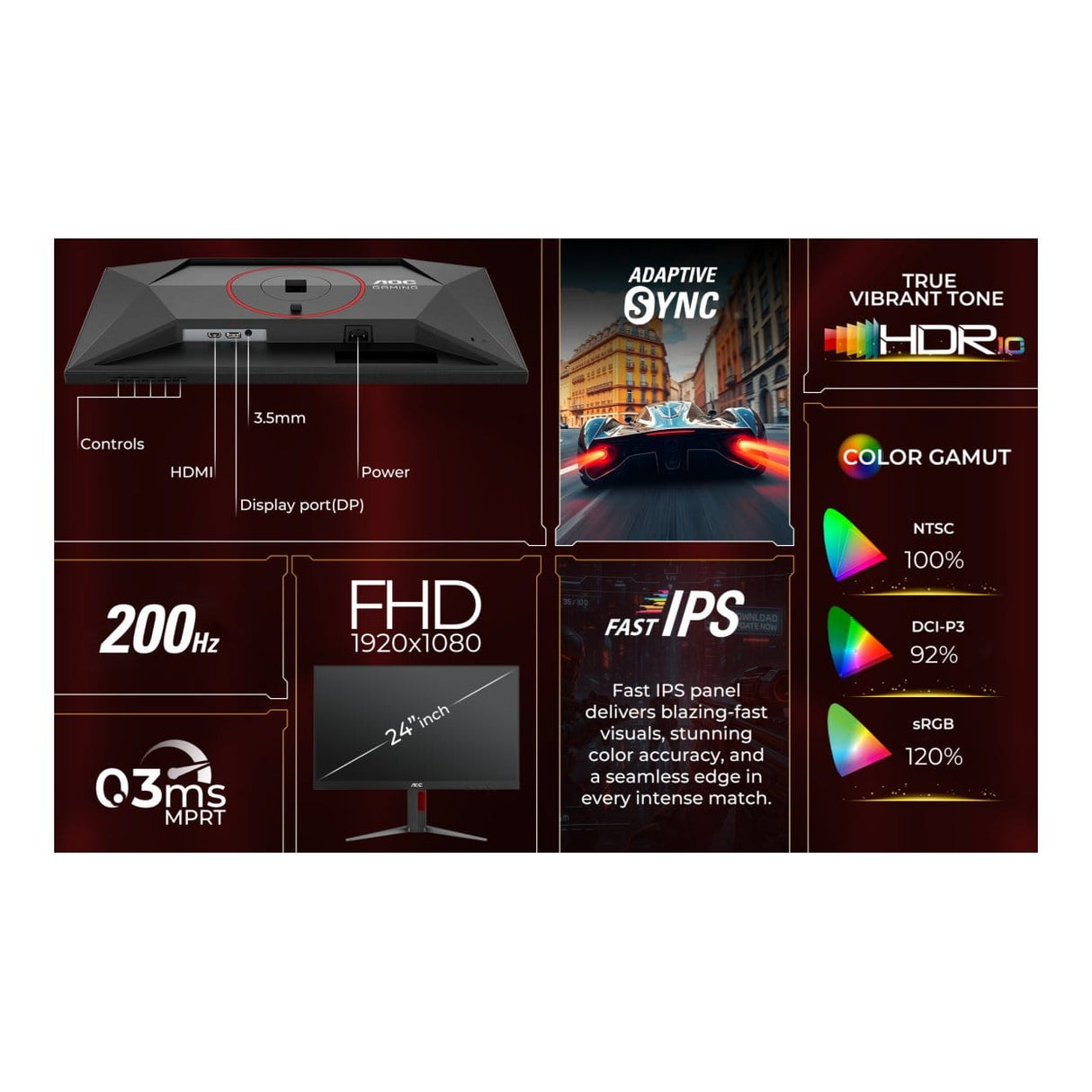 AOC 27G4H 27-inch 1920 x 1080p FHD 16:9 200Hz 0.3ms LED IPS Gaming Monitor