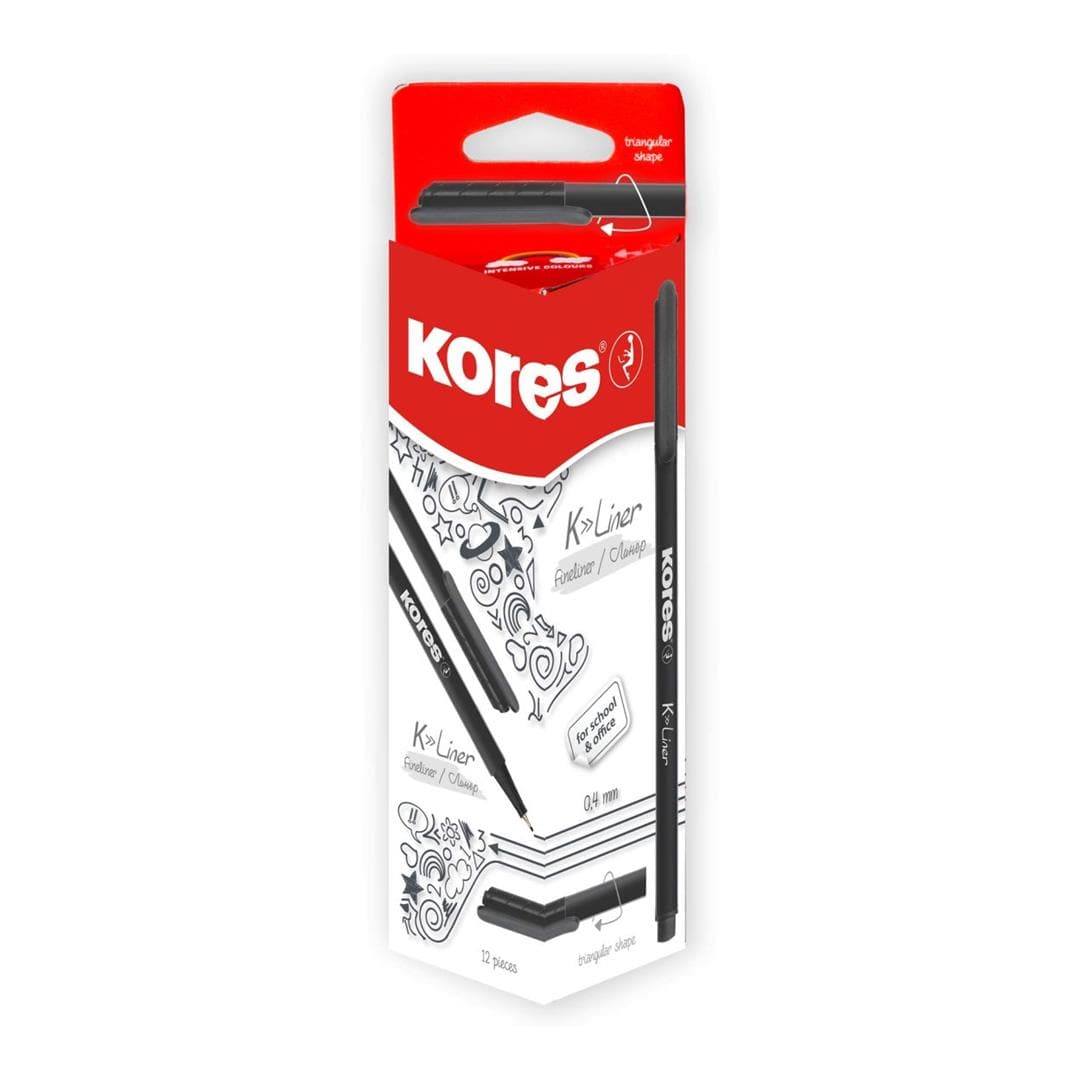 Kores 0,4mm K-Liner Fineliner Metal Tip 12-pack Black 28102