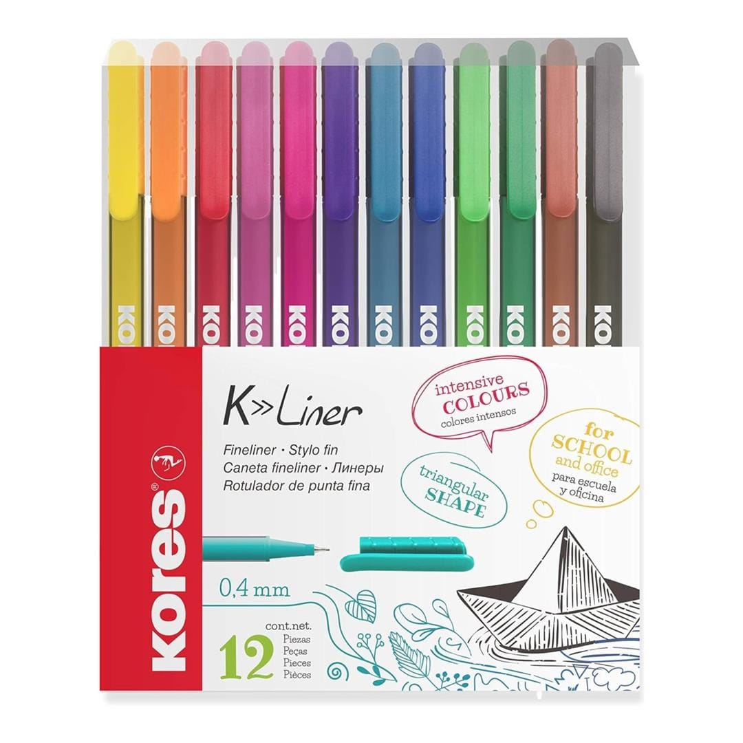 Kores 0.4mm K-Liner Metal Tip Fineliner 12-pack 28112