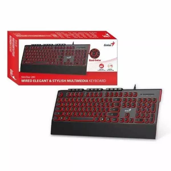Genius SlimStar 280 Wired USB Multimedia Keyboard – Black/Red 31310012402
