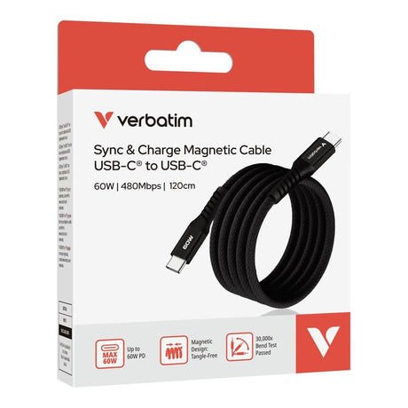 Verbatim 1.2m USB-C to USB-C 60W Sync and Charge Magnetic Cable Black 31859