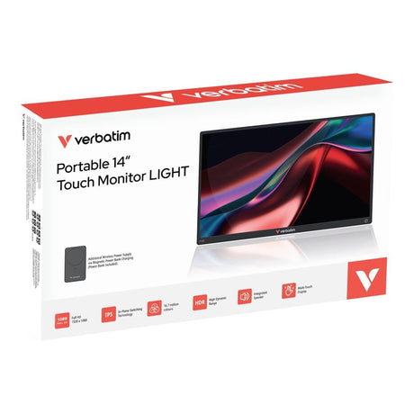 Verbatim 14-inch 1920 x 1080p FHD 16:9 60Hz 6ms LED IPS Portable Touchscreen Monitor 32088