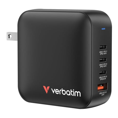Verbatim 165W 4-Port Mini GaN Wall Charger Black 32216