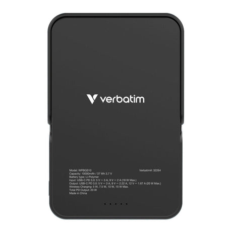 Verbatim Charge n Go 10,000mAh Magnetic Wireless Charging Power Bank Glass with Stand Black 32264