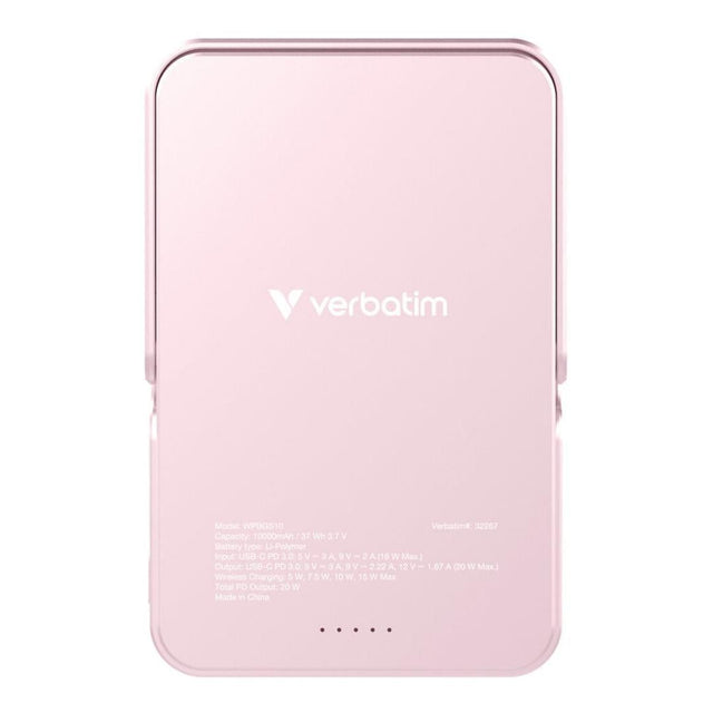 Verbatim Charge n Go 10,000mAh Magnetic Wireless Charging Power Bank Glass with Stand Pink 32267