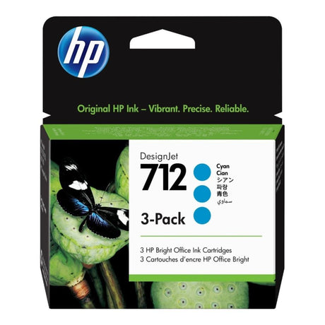 HP 712 DesignJet Cyan Ink Cartridge Original 3ED77A 3-pack
