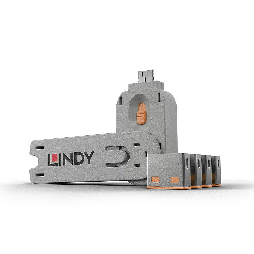 Lindy USB-A Port Blocker with Key Orange 4045