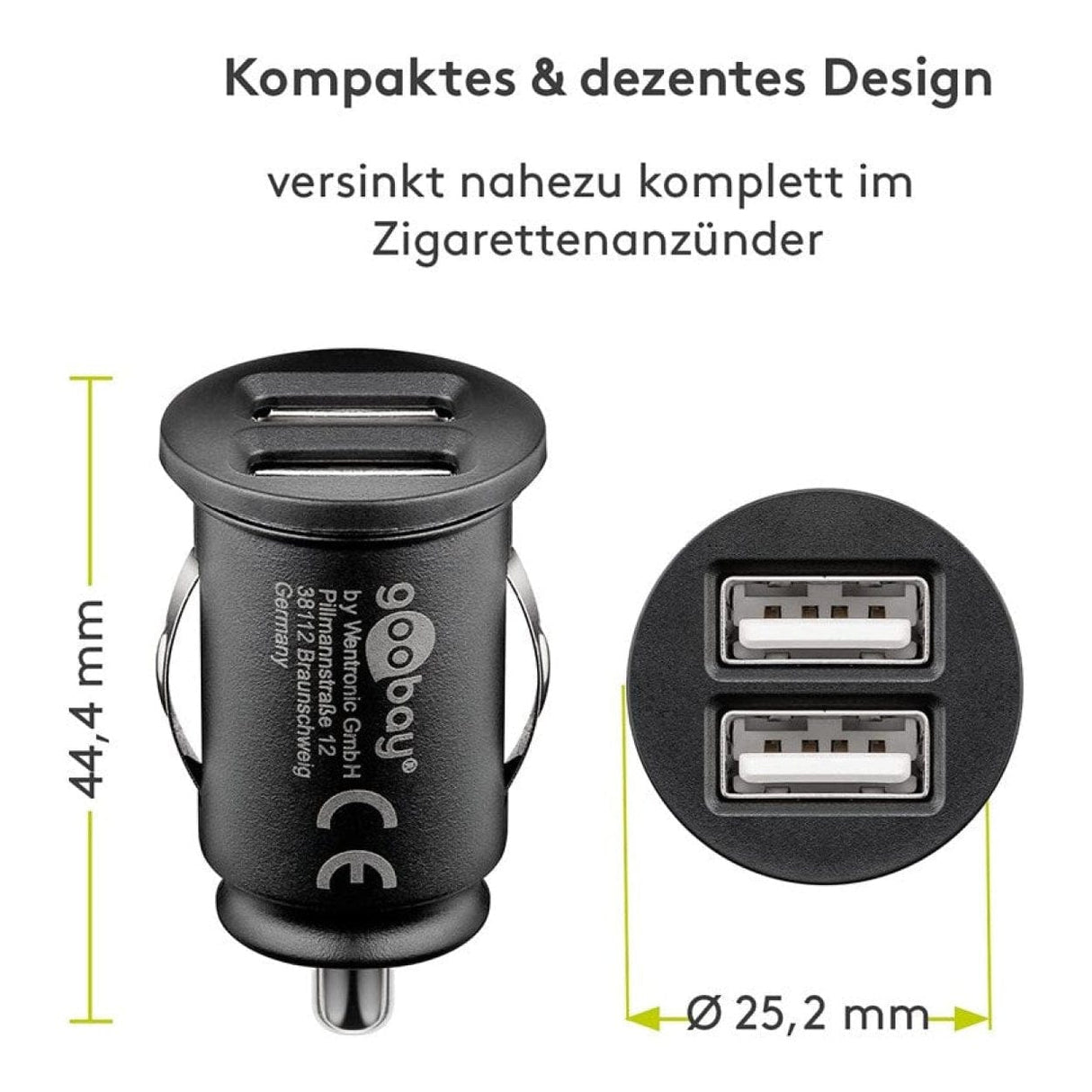 Goobay 12W Dual-USB Car Charger Black 44177