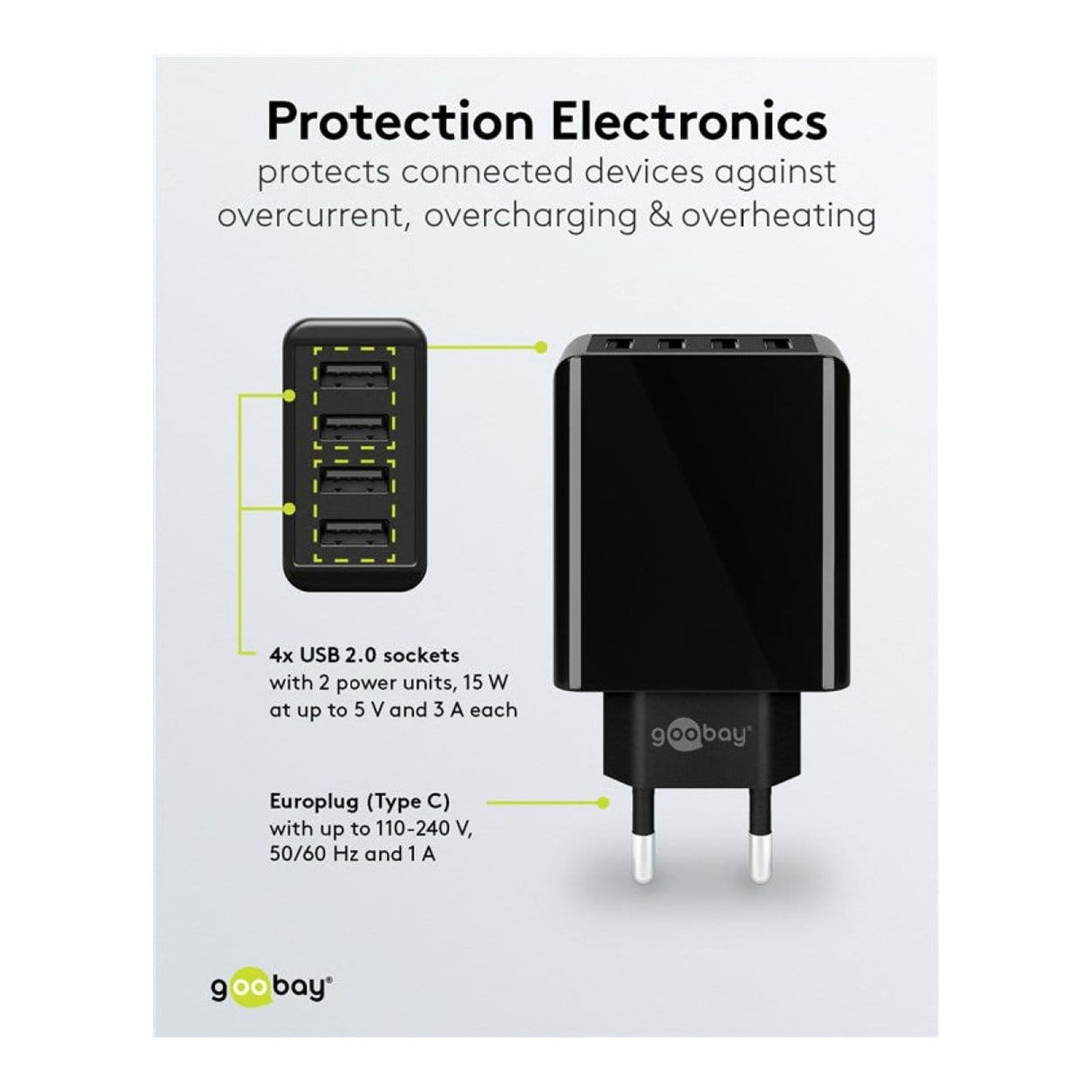 Goobay 30W 4-Port USB Charger Black 44953