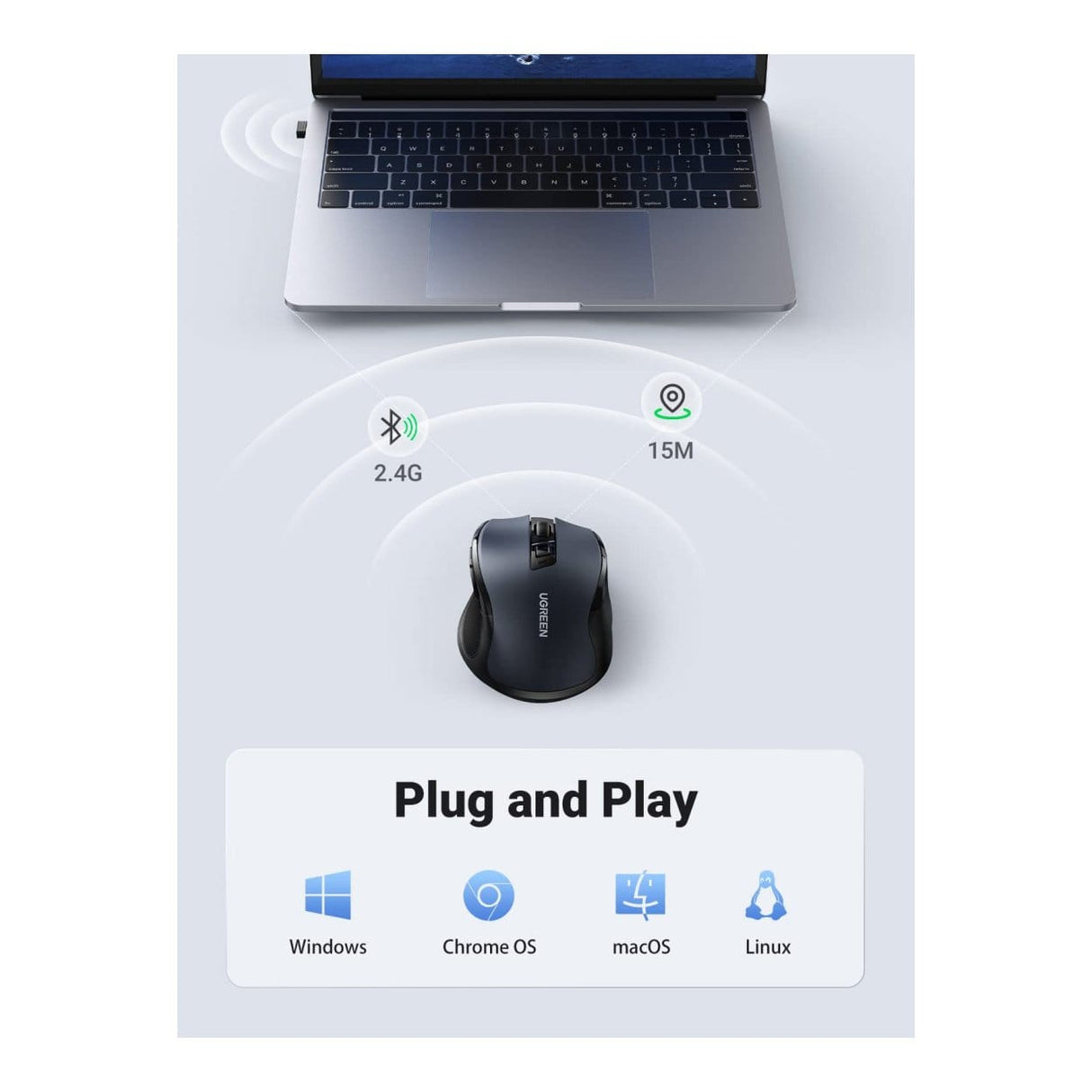 Ugreen M511 Ergonomic Wireless Mouse - Black 45012