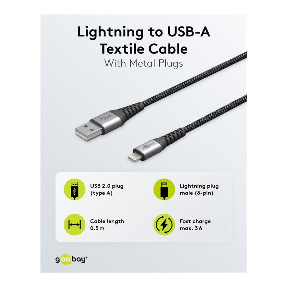 Goobay 1m USB-A to Lightning Textile Charging Cable with Metal Plugs 49268