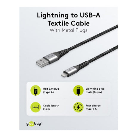 Goobay 1m USB-A to Lightning Textile Charging Cable with Metal Plugs 49268