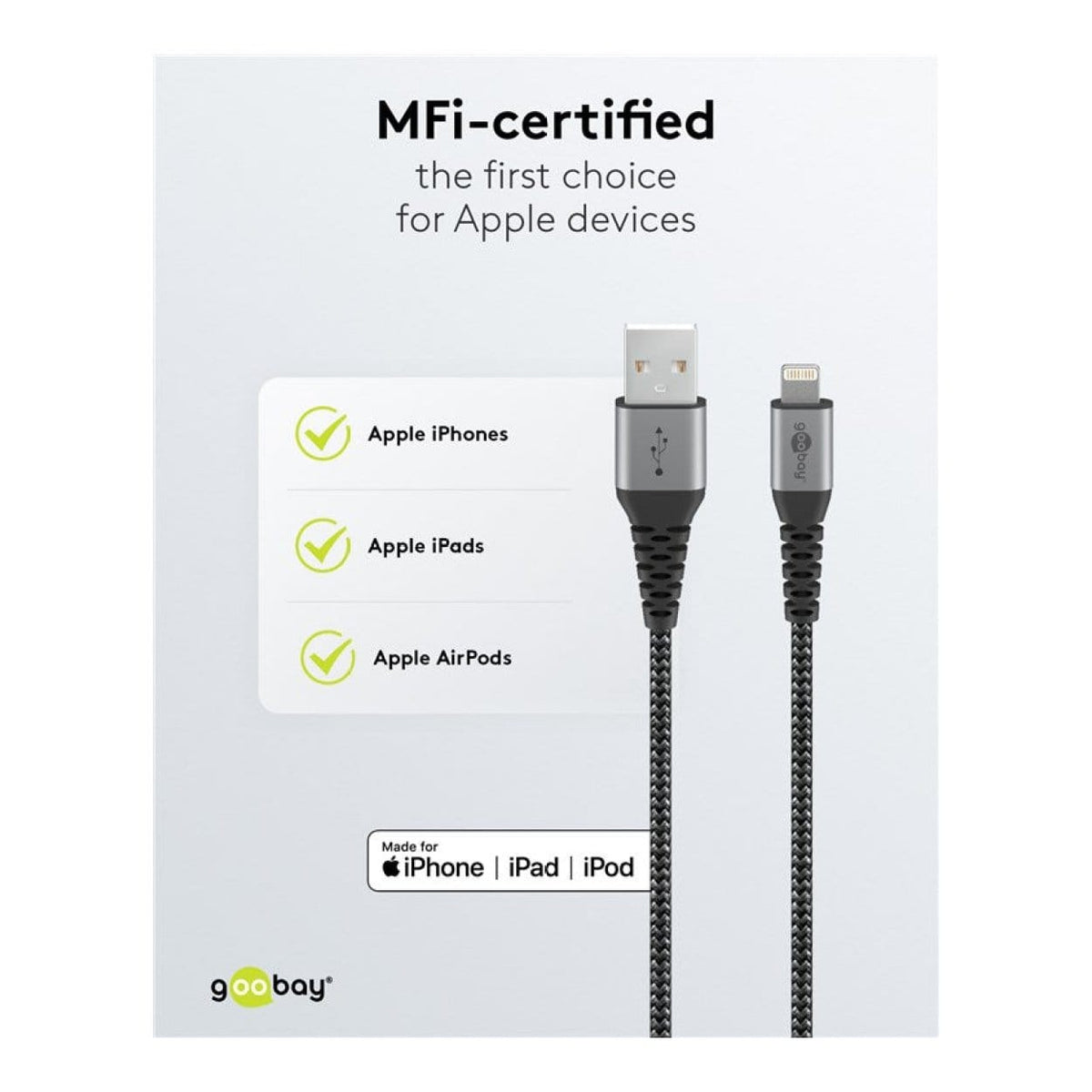 Goobay 1m USB-A to Lightning Textile Charging Cable with Metal Plugs 49268