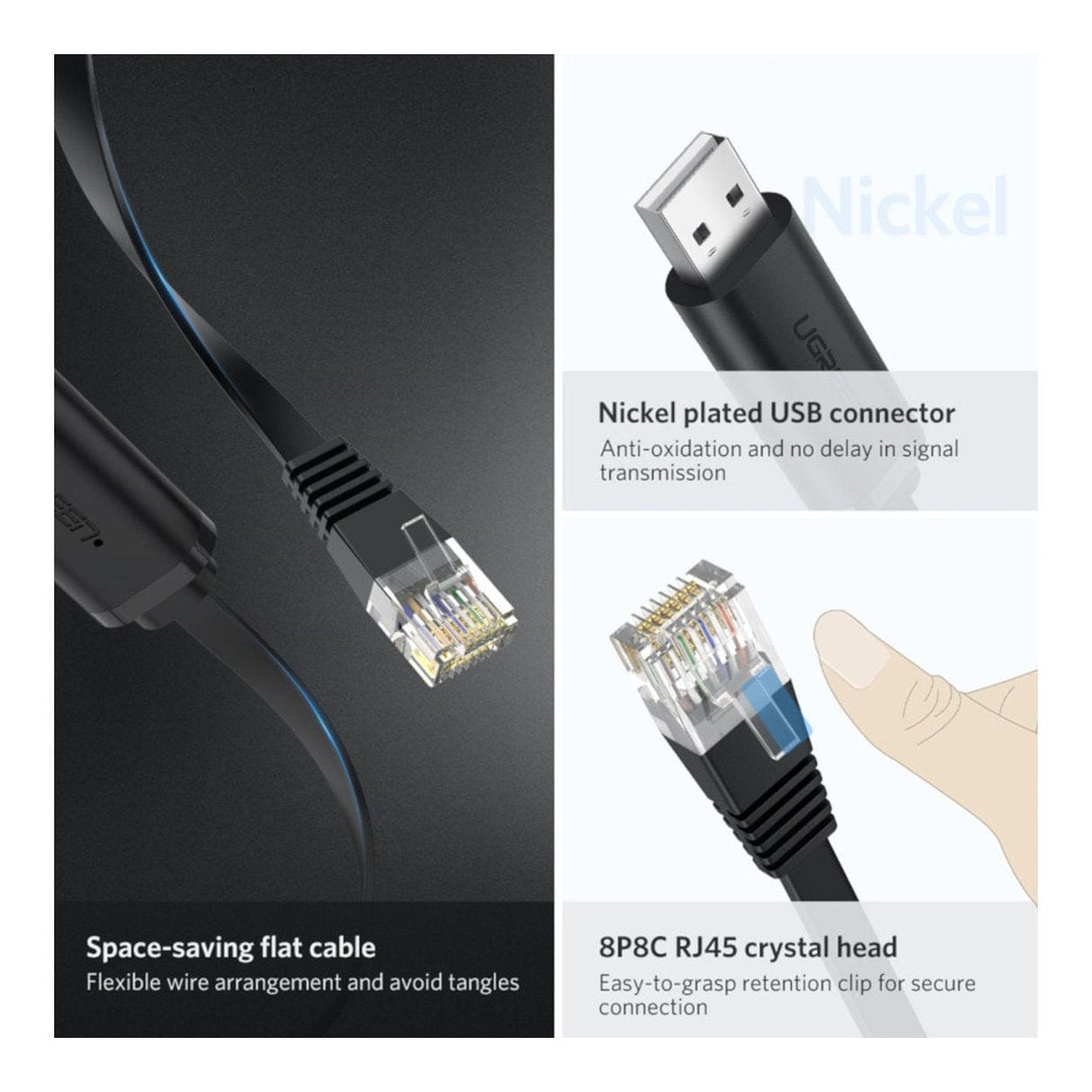 Ugreen Type-A to RJ45 Console Cable 1.5m Black 50773