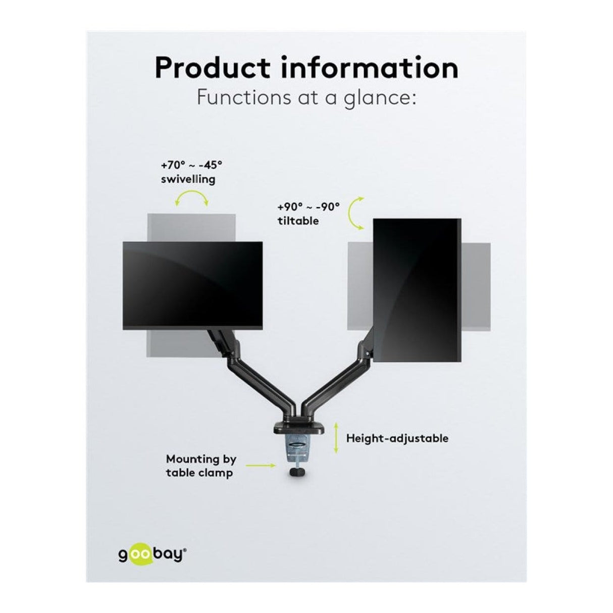 Goobay 17-inch to 32-inch Double Monitor Mount with Gas Spring 58531