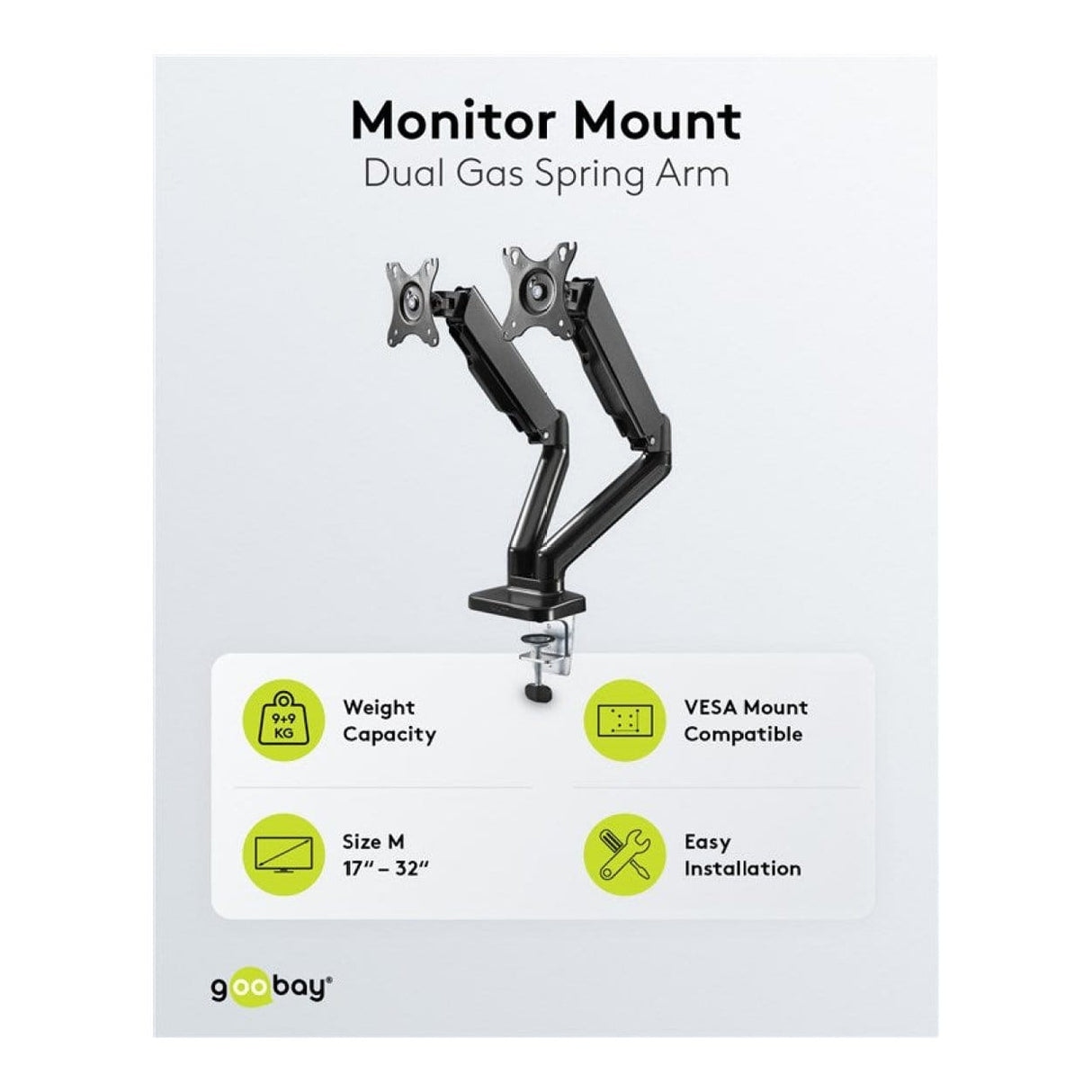 Goobay 17-inch to 32-inch Double Monitor Mount with Gas Spring 58531